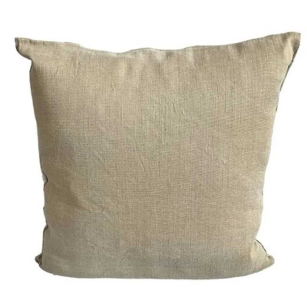 Beige Decorative Throw Pillow Shell Embroidery French Script Square Cushion